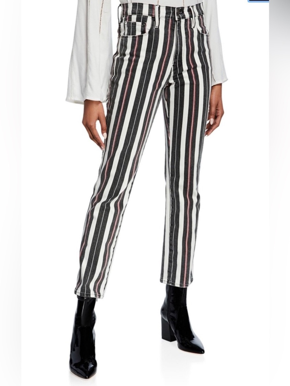 Frame Denim Le Sylvie Band Striped Slim-Leg Jeans - Size 25